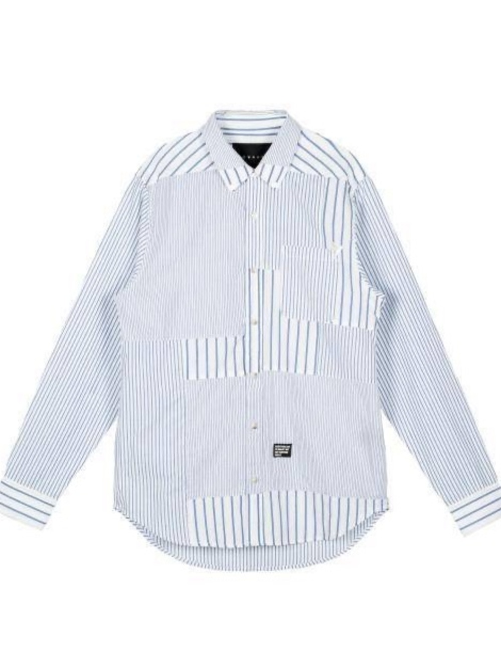 Konus Mixed Stripe Button Down Shirt Large blue Patchwork Casual Streetwear